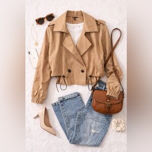 Universal Standard (Size M) Leonard Water Repellent Double Breasted Crop Trench